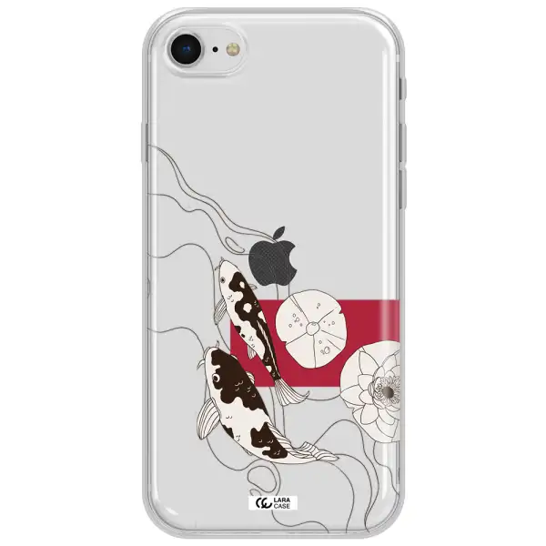 A Black And White Illustration Of Fish And Flowers Apple Iphone Se 2020 Clear Tpu Case