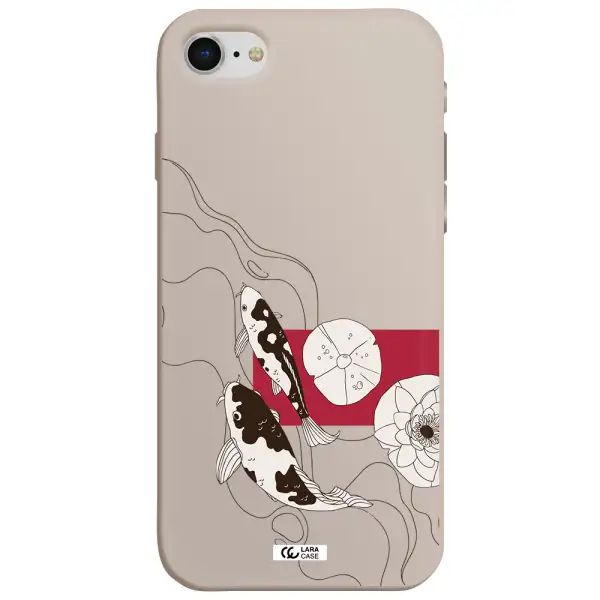 a black and white illustration of fish and flowers Apple iPhone se 2020 Silicone Stone Case