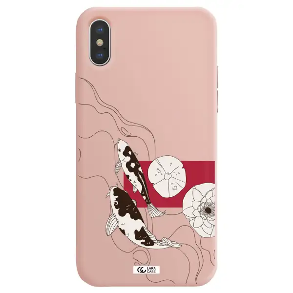 a black and white illustration of fish and flowers Apple iPhone X Silicone pastel pink Case