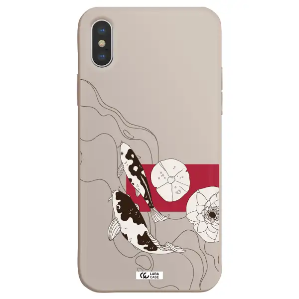 a black and white illustration of fish and flowers Apple iPhone X Silicone Stone Case