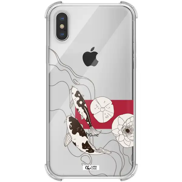a black and white illustration of fish and flowers Apple iPhone XS Clear PC Case