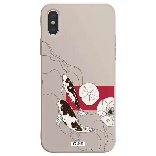 a black and white illustration of fish and flowers Apple iPhone XS Silicone Stone Case