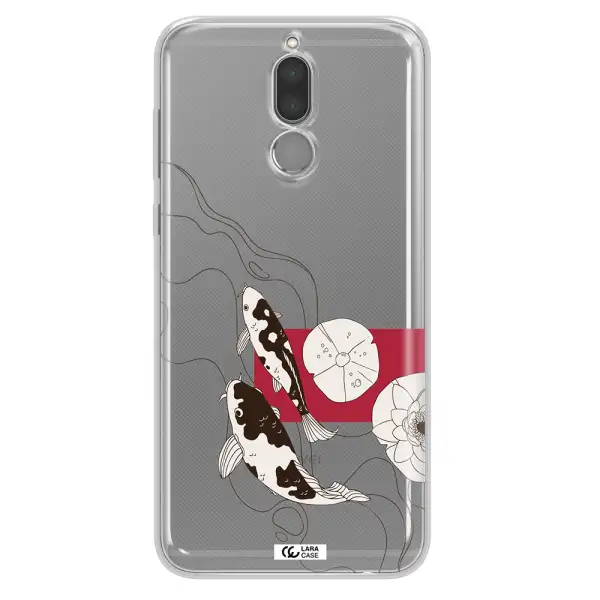 a black and white illustration of fish and flowers Huawei Mate 10 Lite Clear TPU Case