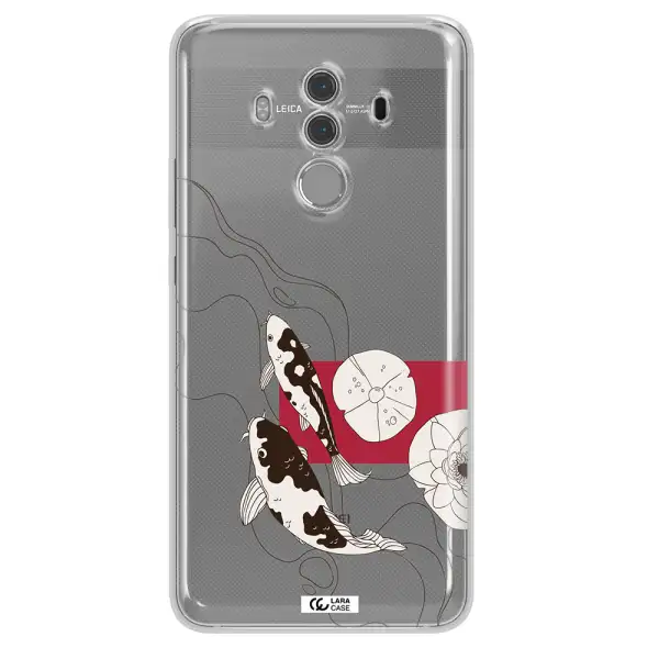 a black and white illustration of fish and flowers Huawei Mate 10 Pro Clear TPU Case