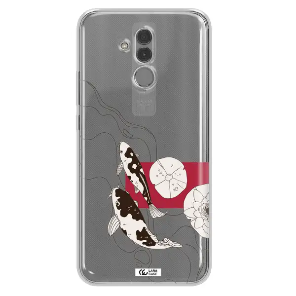 a black and white illustration of fish and flowers Huawei Mate 20 Lite Clear TPU Case