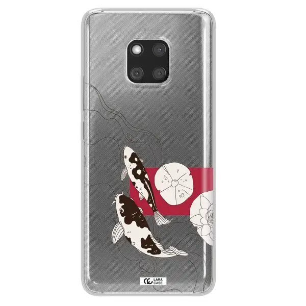 a black and white illustration of fish and flowers Huawei Mate 20 Pro Clear TPU Case