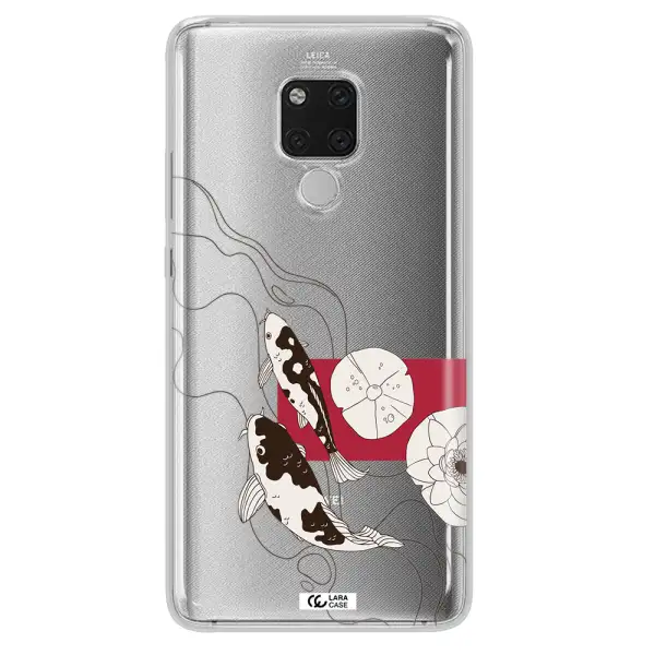 a black and white illustration of fish and flowers Huawei Mate 20X Clear TPU Case