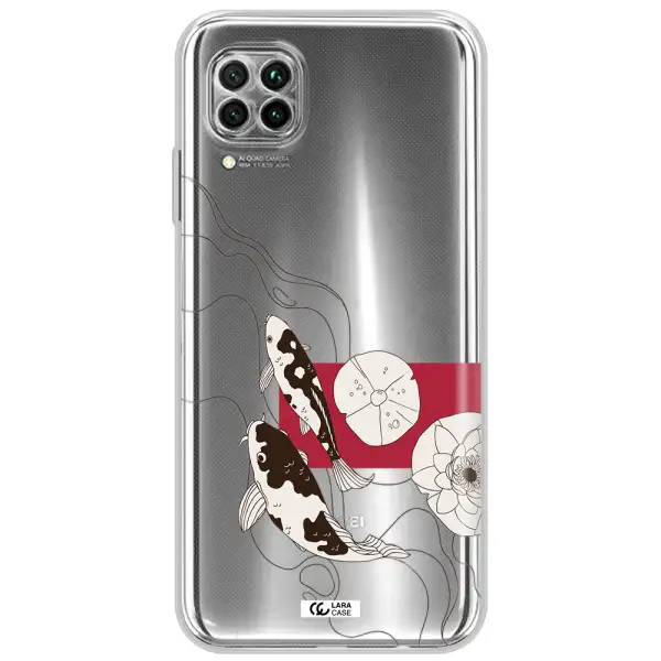 A Black And White Illustration Of Fish And Flowers Huawei Nova 7I Clear Tpu Case
