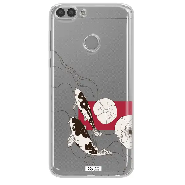 a black and white illustration of fish and flowers Huawei P Smart 2017 Clear TPU Case