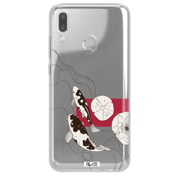 a black and white illustration of fish and flowers Huawei P Smart 2019 Clear TPU Case