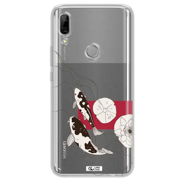 a black and white illustration of fish and flowers Huawei P Smart Z Clear TPU Case