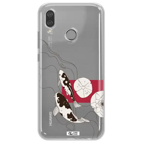 a black and white illustration of fish and flowers Huawei P20 Lite Clear TPU Case