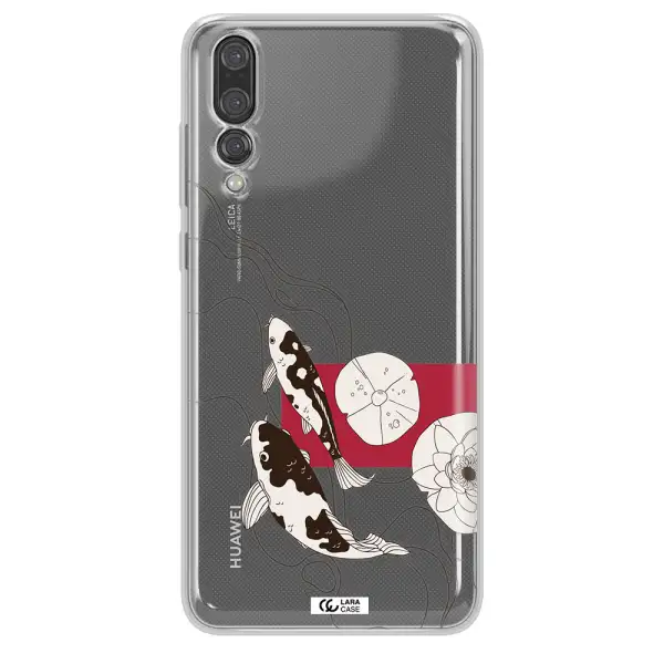a black and white illustration of fish and flowers Huawei P20 Pro Clear TPU Case