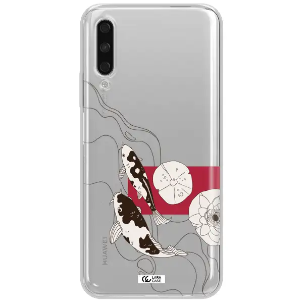 A Black And White Illustration Of Fish And Flowers Huawei Y9S Clear Tpu Case