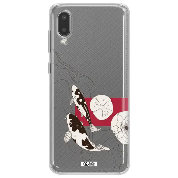 a black and white illustration of fish and flowers Samsung A02 Clear TPU Case