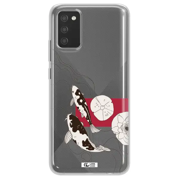 a black and white illustration of fish and flowers Samsung A02S Clear TPU Case