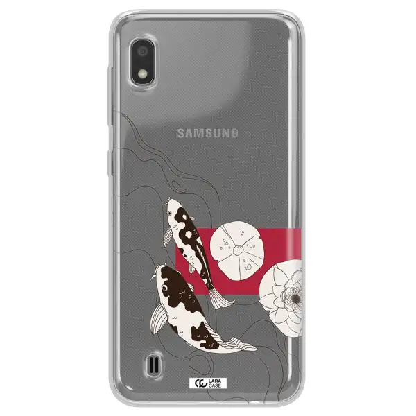 a black and white illustration of fish and flowers Samsung A10 Clear TPU Case