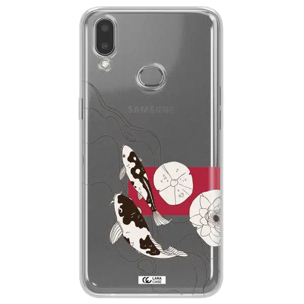 a black and white illustration of fish and flowers Samsung A10S Clear TPU Case
