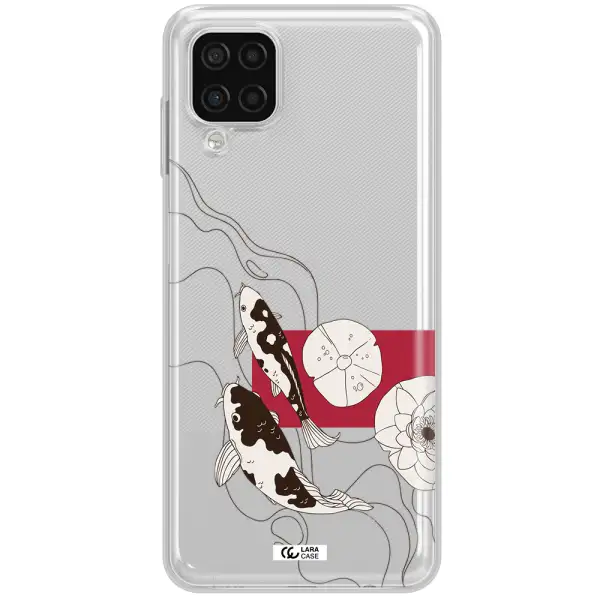 a black and white illustration of fish and flowers Samsung A12 4g Clear TPU Case