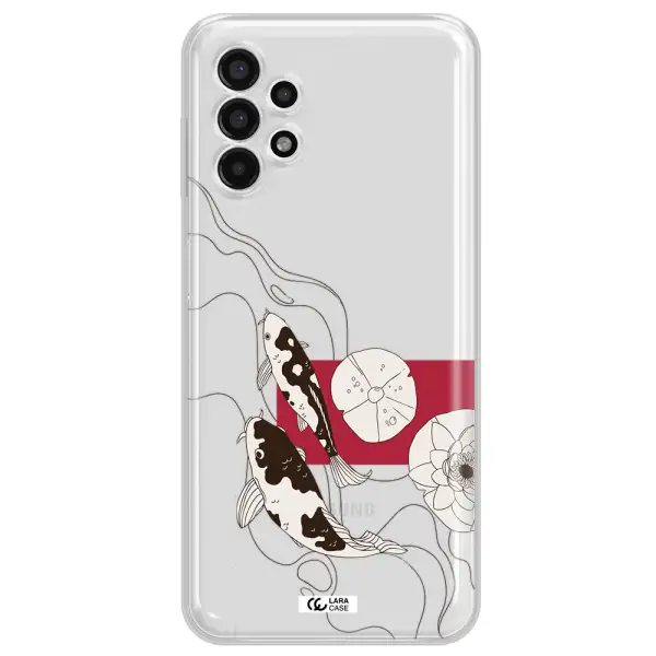 a black and white illustration of fish and flowers Samsung A13 4g Clear TPU Case