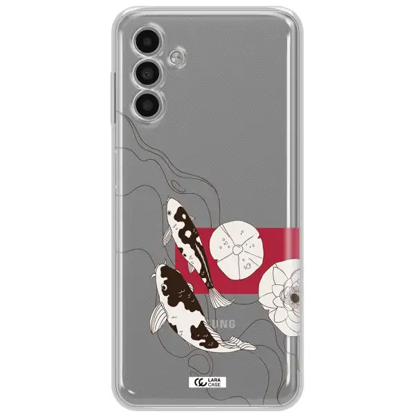 A Black And White Illustration Of Fish And Flowers Samsung A13 5G Clear Tpu Case