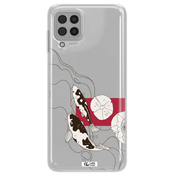 a black and white illustration of fish and flowers Samsung A22 4g Clear TPU Case
