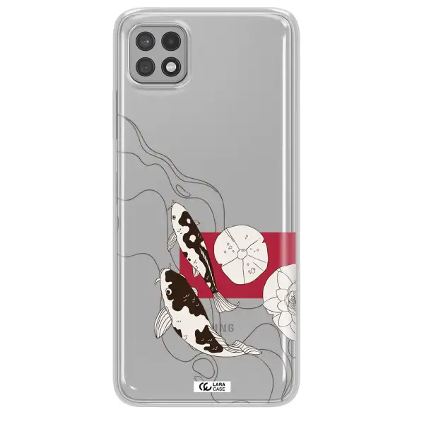 a black and white illustration of fish and flowers Samsung A22 5g Clear TPU Case