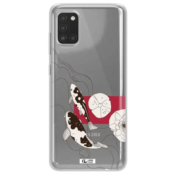 a black and white illustration of fish and flowers Samsung A31 Clear TPU Case