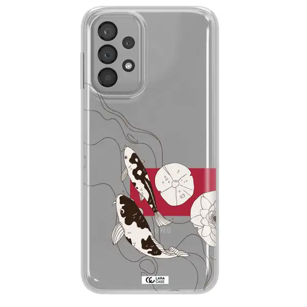 a black and white illustration of fish and flowers Samsung A33 Clear TPU Case