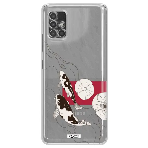 A Black And White Illustration Of Fish And Flowers Samsung A40S Clear Tpu Case