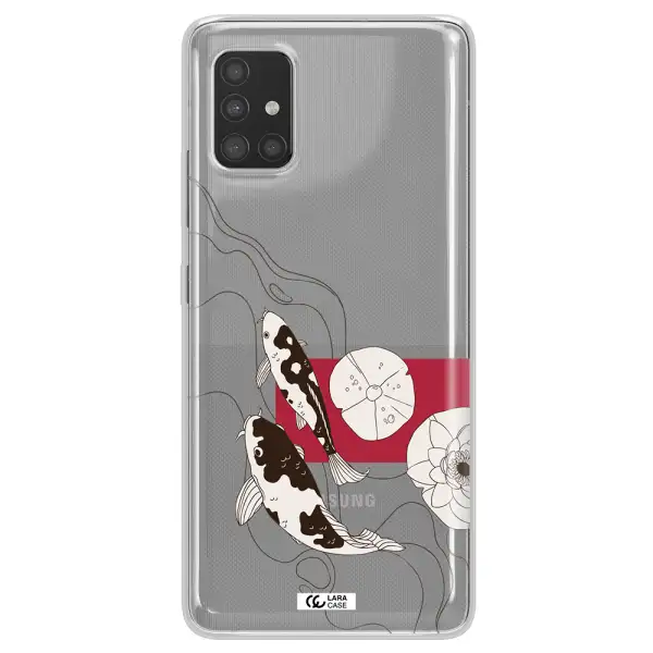 a black and white illustration of fish and flowers Samsung A51 Clear TPU Case