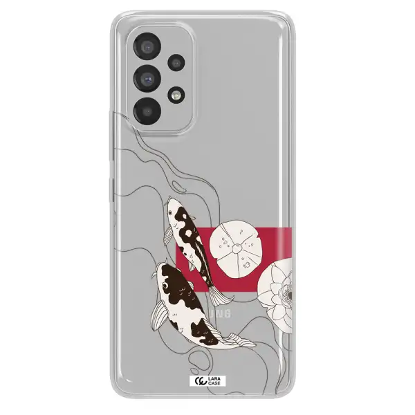 a black and white illustration of fish and flowers Samsung A53 Clear TPU Case