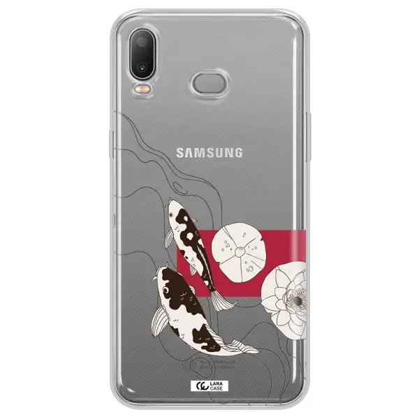 a black and white illustration of fish and flowers Samsung A6S Clear TPU Case