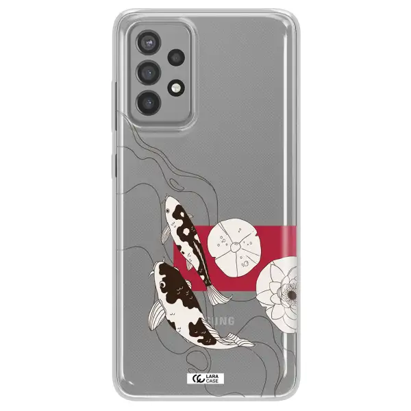 a black and white illustration of fish and flowers Samsung A72 Clear TPU Case