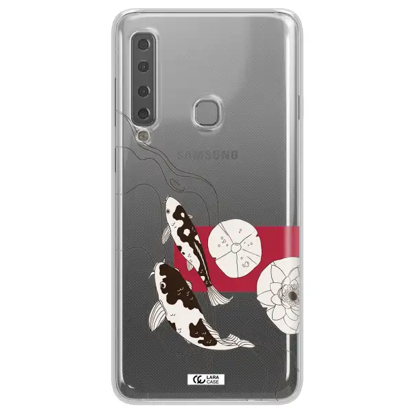 a black and white illustration of fish and flowers Samsung A9 2018 Clear TPU Case