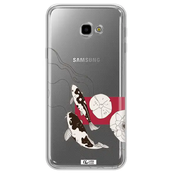 a black and white illustration of fish and flowers Samsung J4 Plus Clear TPU Case