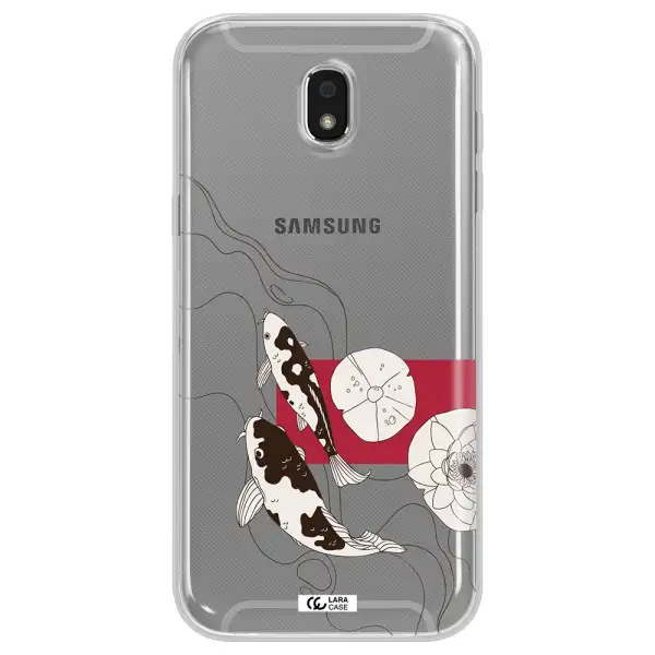 a black and white illustration of fish and flowers Samsung J5 2017 Clear TPU Case