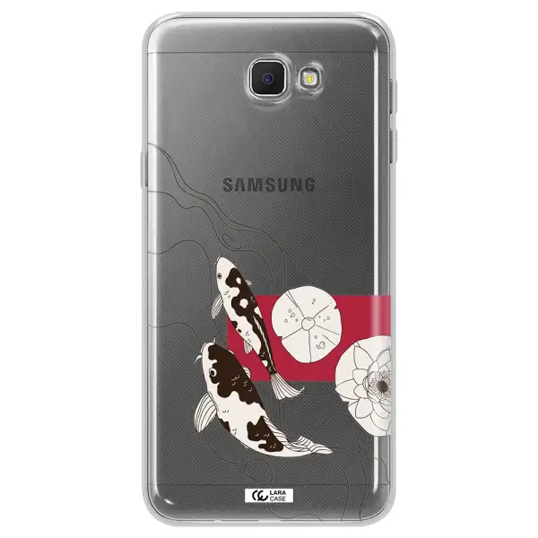 a black and white illustration of fish and flowers Samsung J5 Prime Clear TPU Case