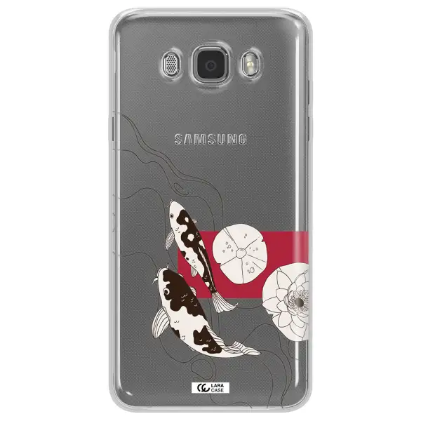 a black and white illustration of fish and flowers Samsung J7 2016 Clear TPU Case
