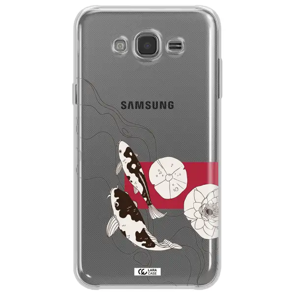 a black and white illustration of fish and flowers Samsung J7 Clear TPU Case