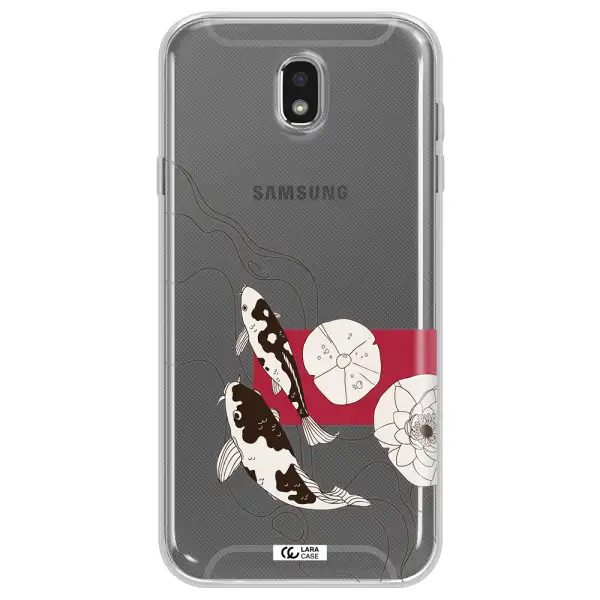 a black and white illustration of fish and flowers Samsung J7 Pro Clear TPU Case