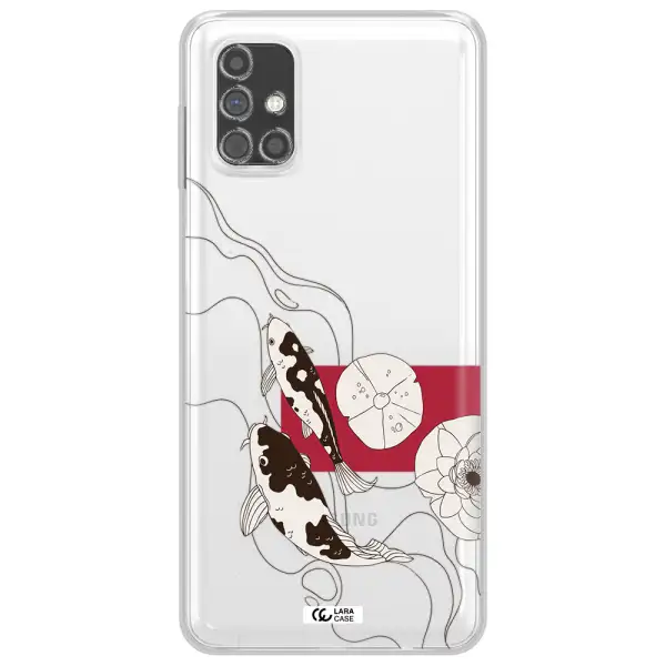 a black and white illustration of fish and flowers Samsung M31S Clear TPU Case