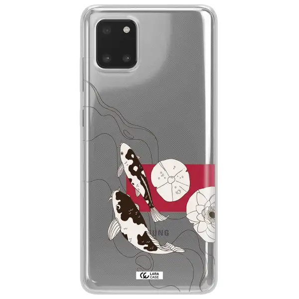 a black and white illustration of fish and flowers Samsung Note 10 Lite Clear TPU Case