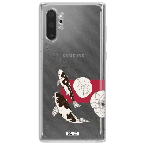 a black and white illustration of fish and flowers Samsung Note 10 Plus Clear TPU Case
