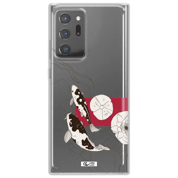 a black and white illustration of fish and flowers Samsung Note 20 Ultra Clear TPU Case