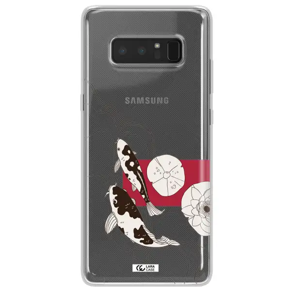 a black and white illustration of fish and flowers Samsung Note 8 Clear TPU Case