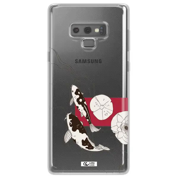 a black and white illustration of fish and flowers Samsung Note 9 Clear TPU Case
