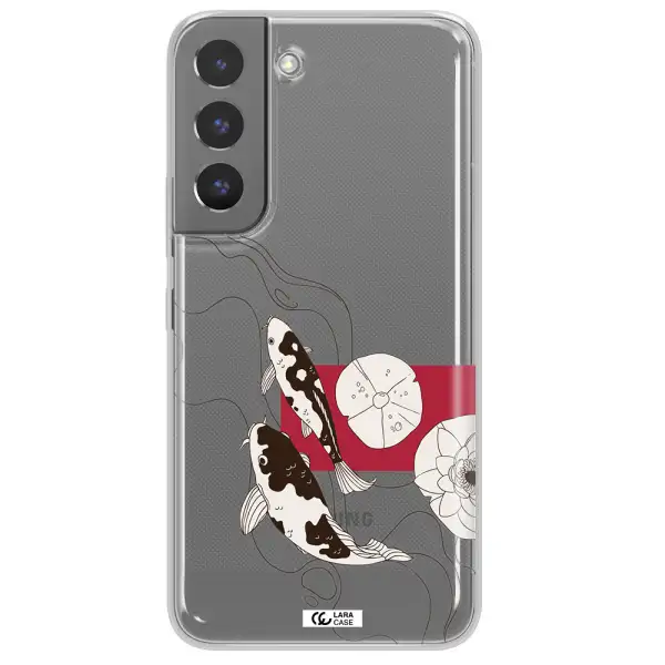 a black and white illustration of fish and flowers Samsung S 22 Clear TPU Case