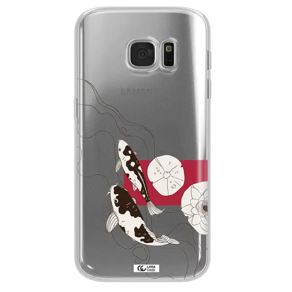 a black and white illustration of fish and flowers Samsung S 7 Clear TPU Case