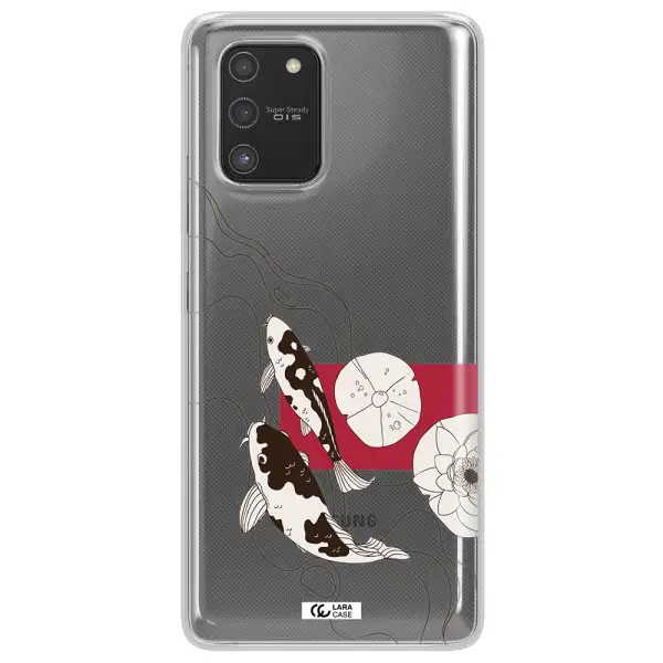 a black and white illustration of fish and flowers Samsung S10 Lite Clear TPU Case